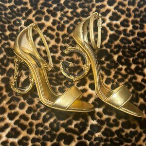 Dolce & Gabbana Gold Logo Heel Sandals